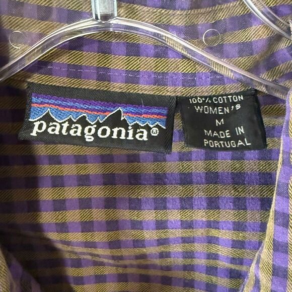 PATAGONIA Women's Size M Loose Fit Purple Khaki Check Plaid Button Front Shirt - Picture 3 of 16